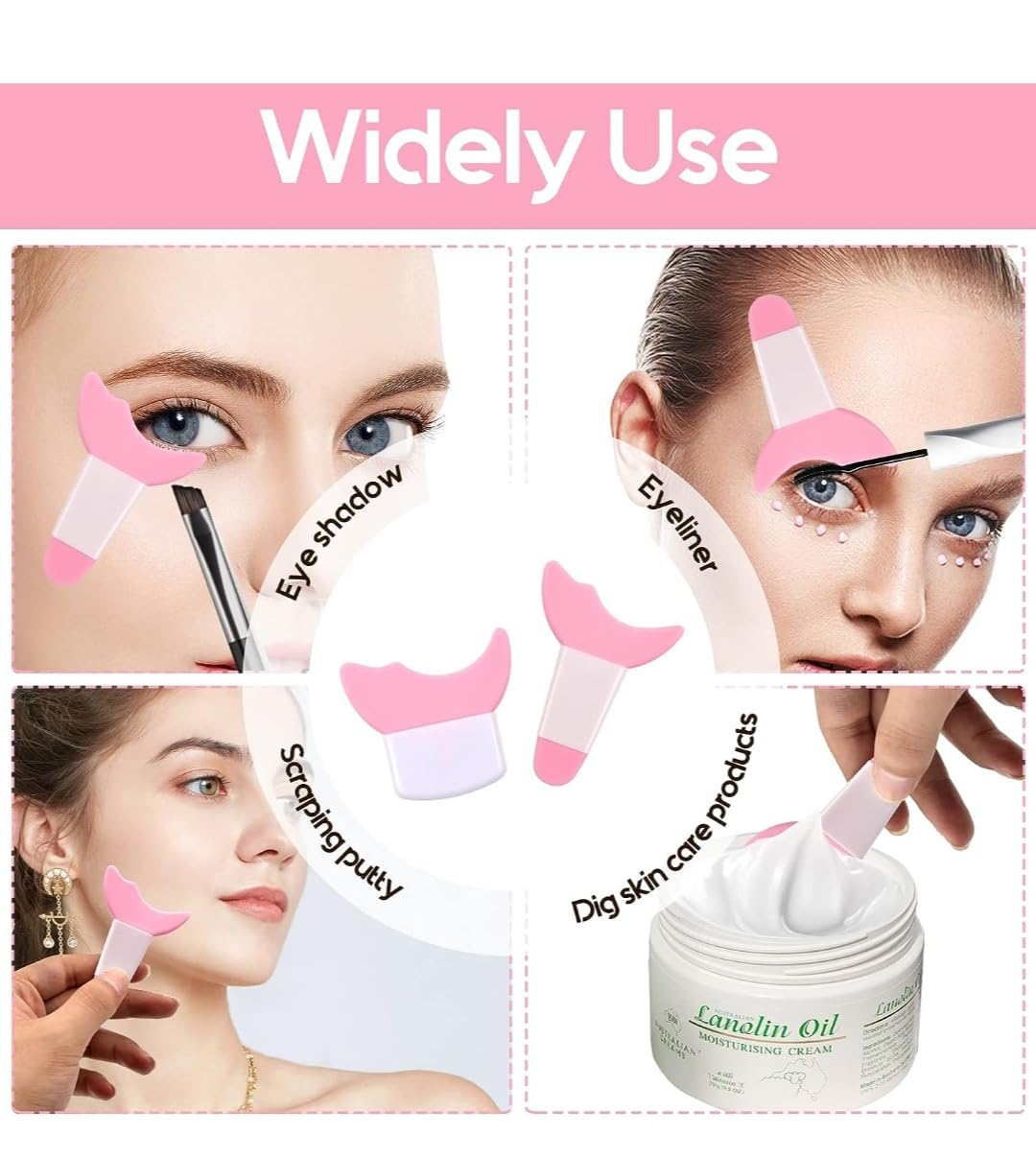 3 in 1 Multifunctional Eyelash Makeup Auxiliary Guard Tool, Applicator Guide Auxiliary Artifact Mascara Eyeliner Eye Shadow Painting Silicone Upper and Lower Bezel Tool (Pack of 1, White)