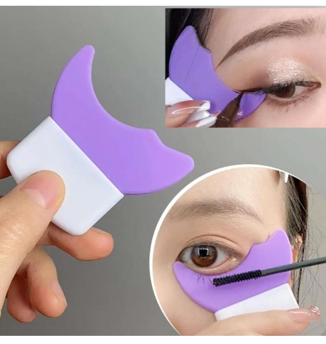 3 in 1 Multifunctional Eyelash Makeup Auxiliary Guard Tool, Applicator Guide Auxiliary Artifact Mascara Eyeliner Eye Shadow Painting Silicone Upper and Lower Bezel Tool (Pack of 1, White)