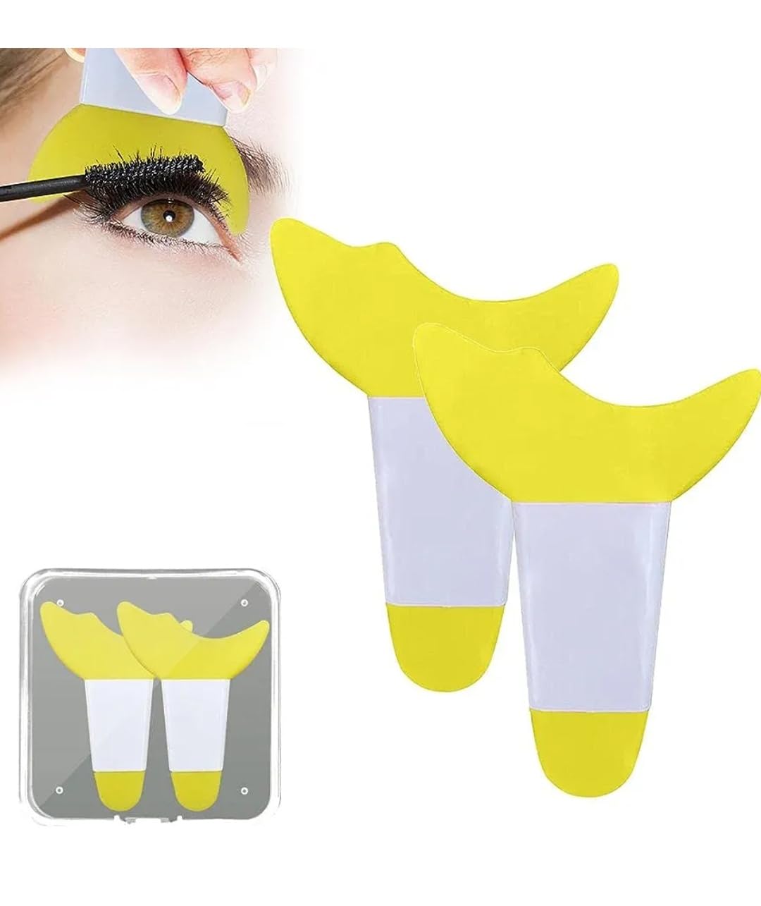 3 in 1 Multifunctional Eyelash Makeup Auxiliary Guard Tool, Applicator Guide Auxiliary Artifact Mascara Eyeliner Eye Shadow Painting Silicone Upper and Lower Bezel Tool (Pack of 1, White)