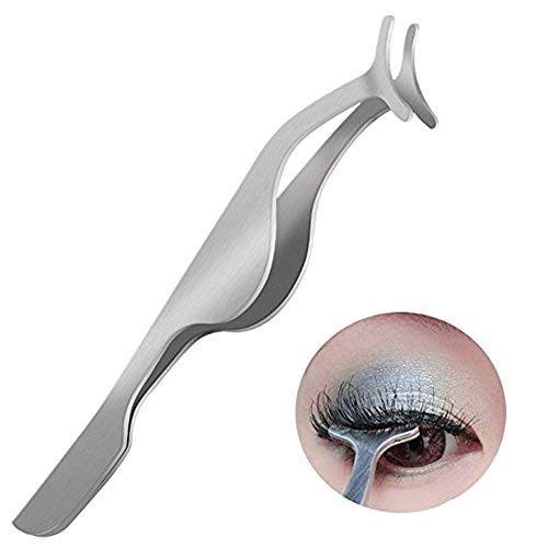 Gugzy® Siempre21 Stainless Steel False Eyelashes Extension Applicator Tool Fish Tail Clip Auxiliary Clip Tweezers Nipper Tool (1, Silver)