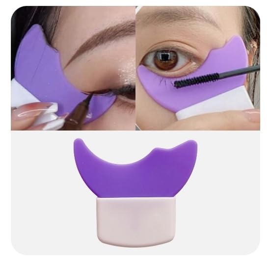 3 in 1 Multifunctional Eyelash Makeup Auxiliary Guard Tool, Applicator Guide Auxiliary Artifact Mascara Eyeliner Eye Shadow Painting Silicone Upper and Lower Bezel Tool (Pack of 1, White)