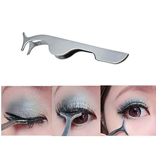 Gugzy® Siempre21 Stainless Steel False Eyelashes Extension Applicator Tool Fish Tail Clip Auxiliary Clip Tweezers Nipper Tool (1, Silver)