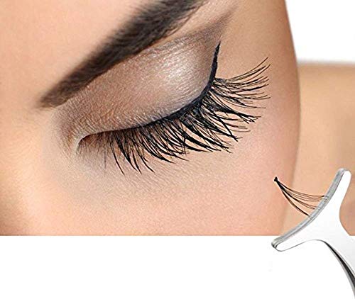 Gugzy® Siempre21 Stainless Steel False Eyelashes Extension Applicator Tool Fish Tail Clip Auxiliary Clip Tweezers Nipper Tool (1, Silver)