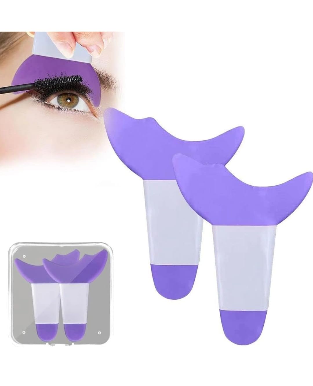 3 in 1 Multifunctional Eyelash Makeup Auxiliary Guard Tool, Applicator Guide Auxiliary Artifact Mascara Eyeliner Eye Shadow Painting Silicone Upper and Lower Bezel Tool (Pack of 1, White)