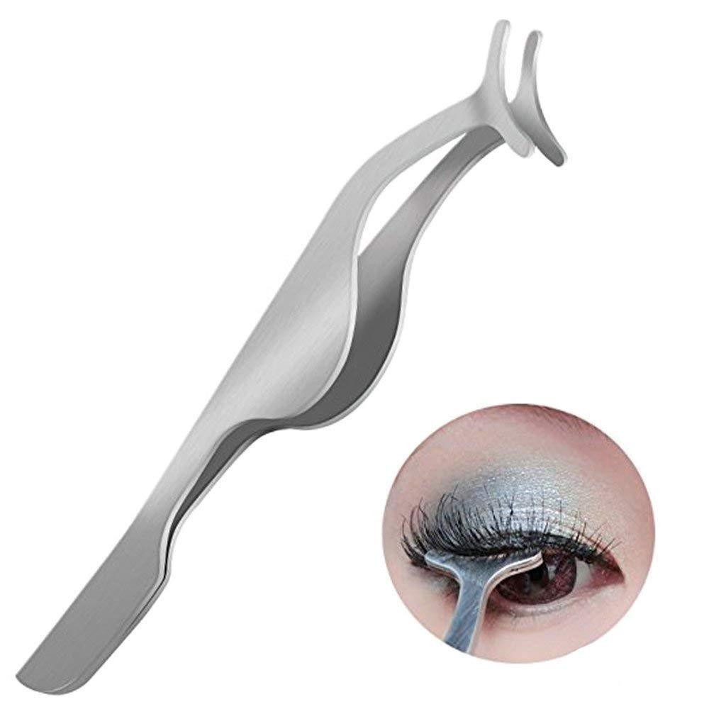 Gugzy® Siempre21 Stainless Steel False Eyelashes Extension Applicator Tool Fish Tail Clip Auxiliary Clip Tweezers Nipper Tool (1, Silver)