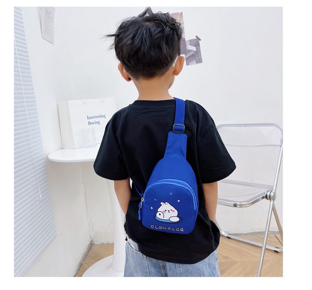Cartoon Kids Chest Bag with Adjustable Straps - Playful and Practical Toddler Sling Bag (Blue)