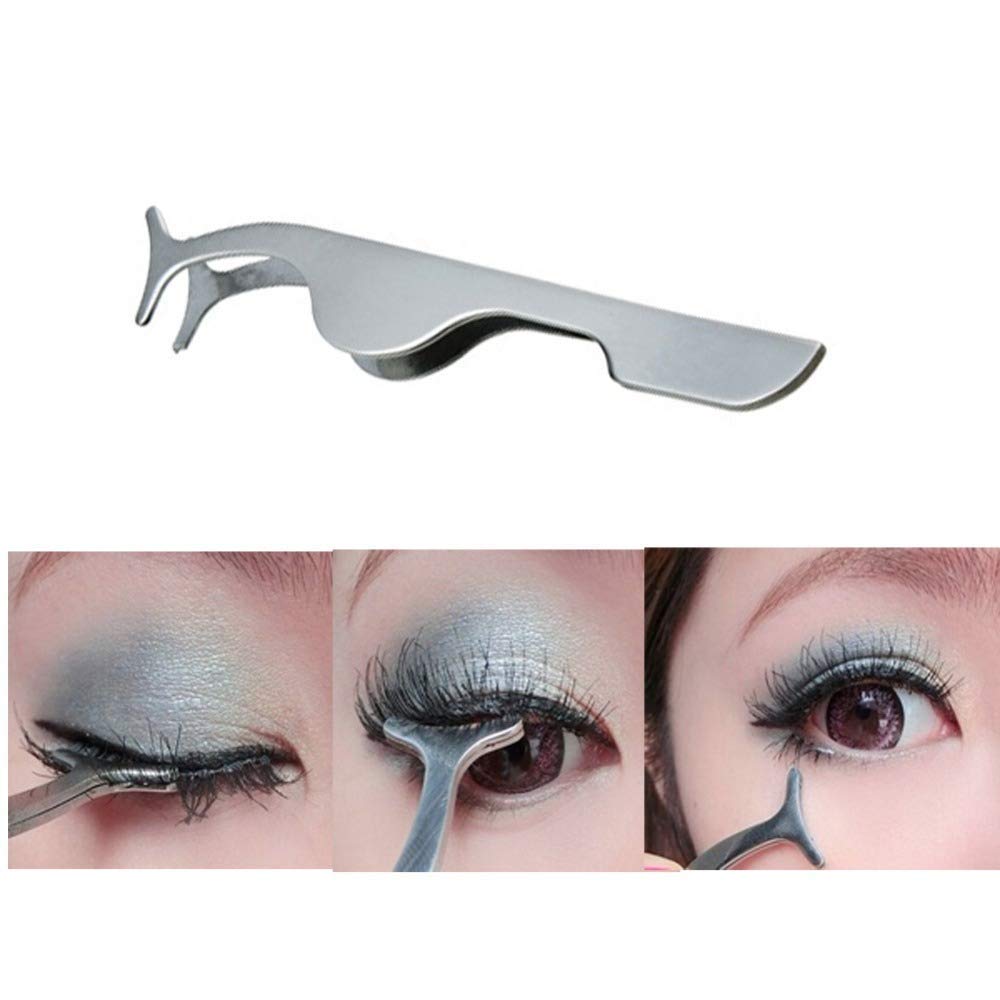 Gugzy® Siempre21 Stainless Steel False Eyelashes Extension Applicator Tool Fish Tail Clip Auxiliary Clip Tweezers Nipper Tool (1, Silver)