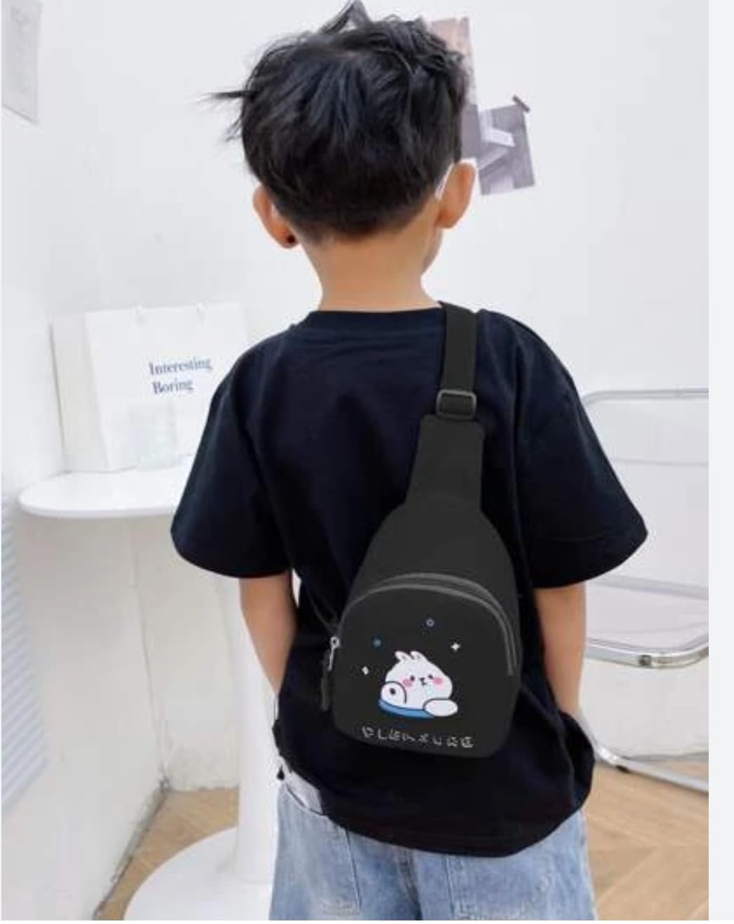 Cartoon Kids Chest Bag with Adjustable Straps - Playful and Practical Toddler Sling Bag (Blue)