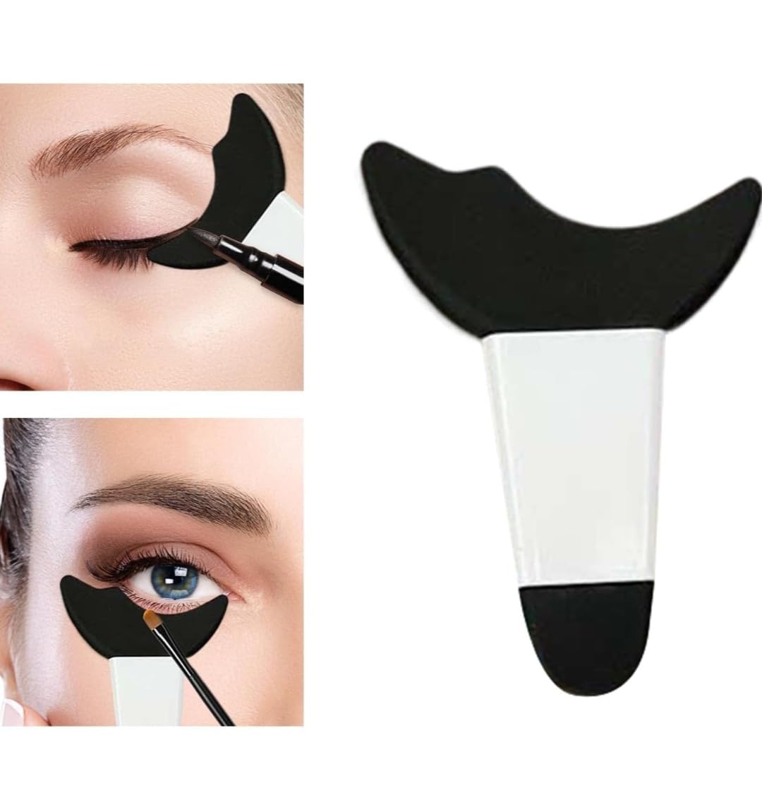 3 in 1 Multifunctional Eyelash Makeup Auxiliary Guard Tool, Applicator Guide Auxiliary Artifact Mascara Eyeliner Eye Shadow Painting Silicone Upper and Lower Bezel Tool (Pack of 1, White)