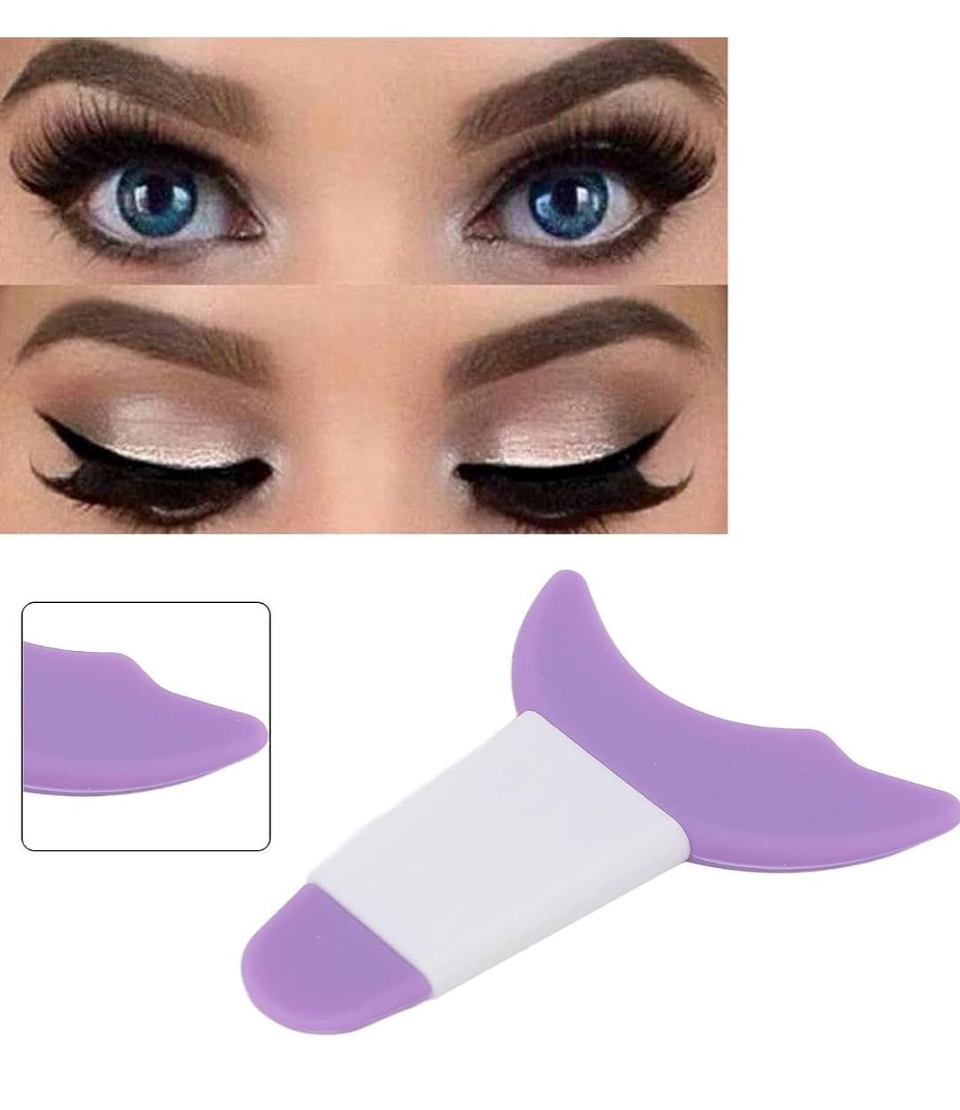 3 in 1 Multifunctional Eyelash Makeup Auxiliary Guard Tool, Applicator Guide Auxiliary Artifact Mascara Eyeliner Eye Shadow Painting Silicone Upper and Lower Bezel Tool (Pack of 1, White)