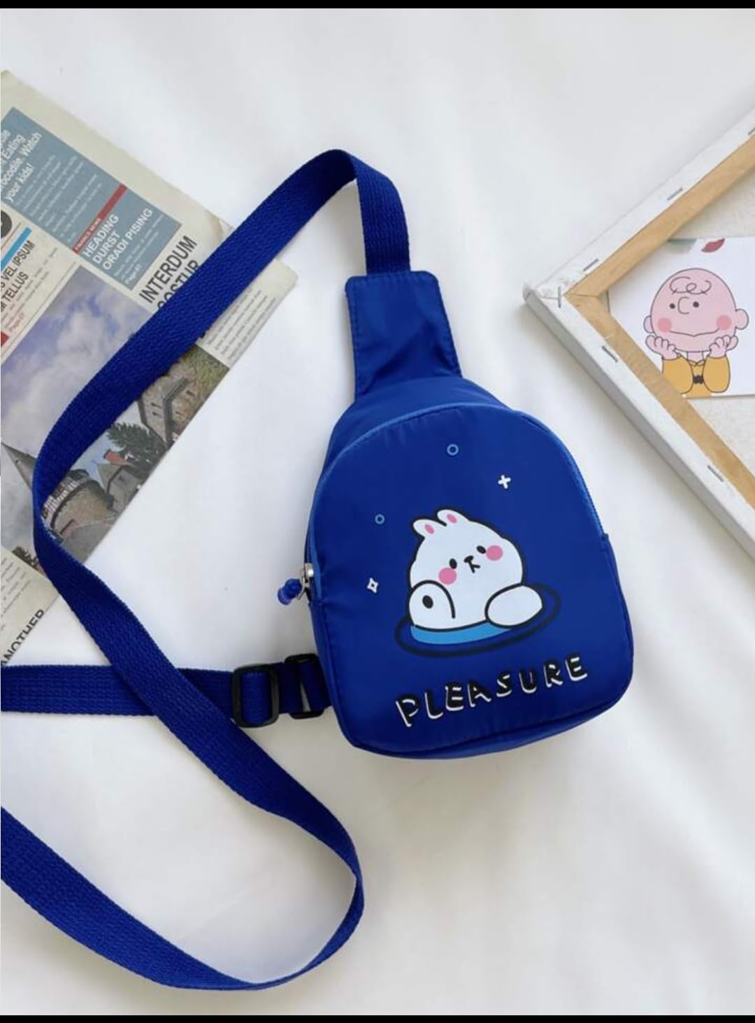 Cartoon Kids Chest Bag with Adjustable Straps - Playful and Practical Toddler Sling Bag (Blue)