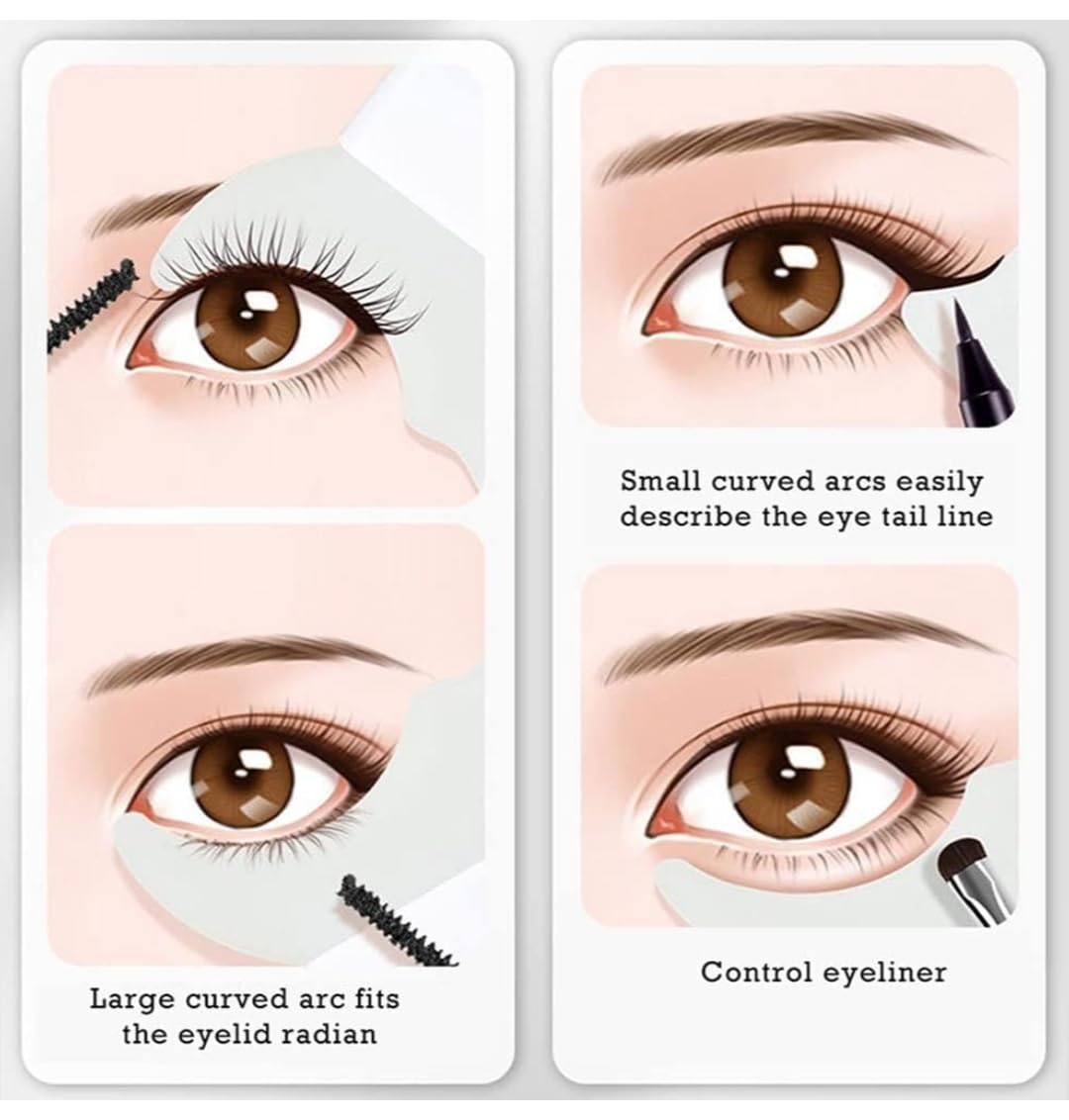 3 in 1 Multifunctional Eyelash Makeup Auxiliary Guard Tool, Applicator Guide Auxiliary Artifact Mascara Eyeliner Eye Shadow Painting Silicone Upper and Lower Bezel Tool (Pack of 1, White)