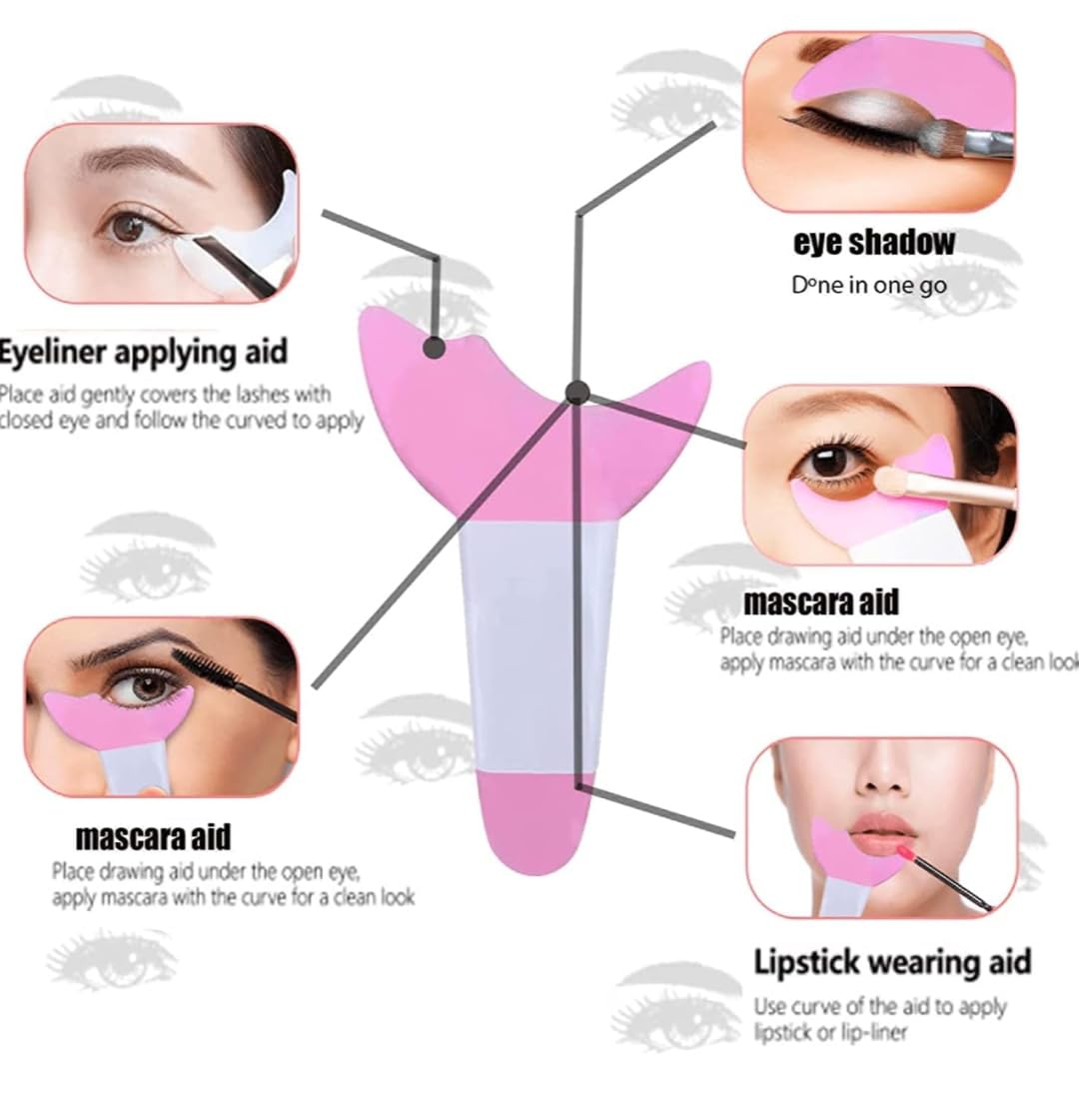 3 in 1 Multifunctional Eyelash Makeup Auxiliary Guard Tool, Applicator Guide Auxiliary Artifact Mascara Eyeliner Eye Shadow Painting Silicone Upper and Lower Bezel Tool (Pack of 1, White)