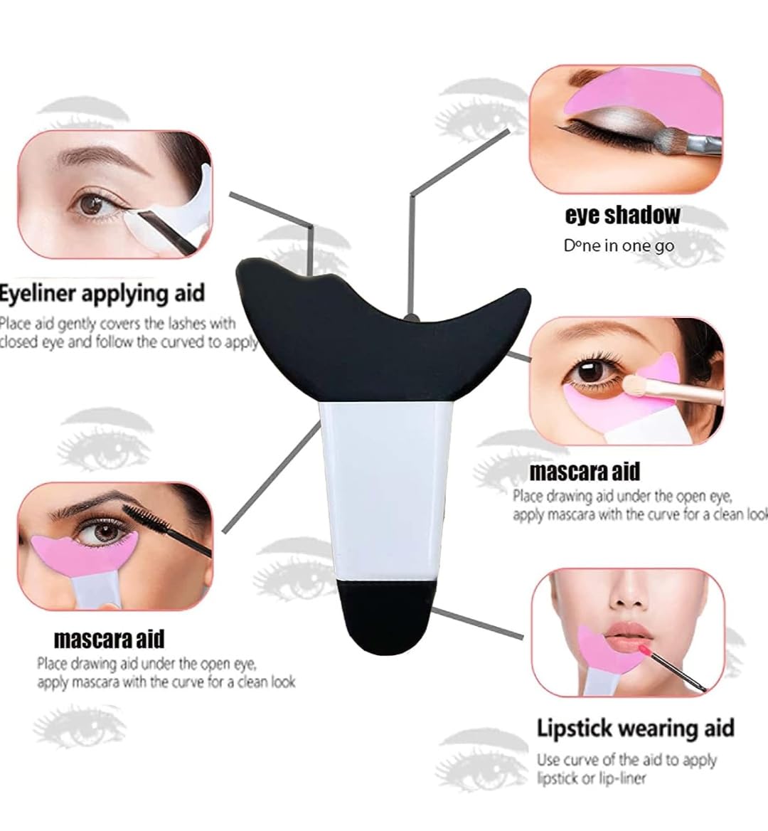 3 in 1 Multifunctional Eyelash Makeup Auxiliary Guard Tool, Applicator Guide Auxiliary Artifact Mascara Eyeliner Eye Shadow Painting Silicone Upper and Lower Bezel Tool (Pack of 1, White)