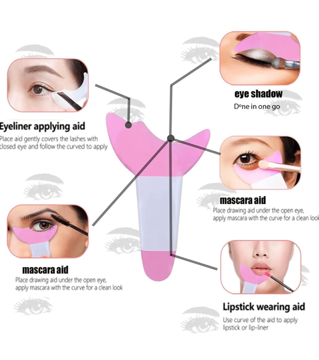 3 in 1 Multifunctional Eyelash Makeup Auxiliary Guard Tool, Applicator Guide Auxiliary Artifact Mascara Eyeliner Eye Shadow Painting Silicone Upper and Lower Bezel Tool (Pack of 1, White)