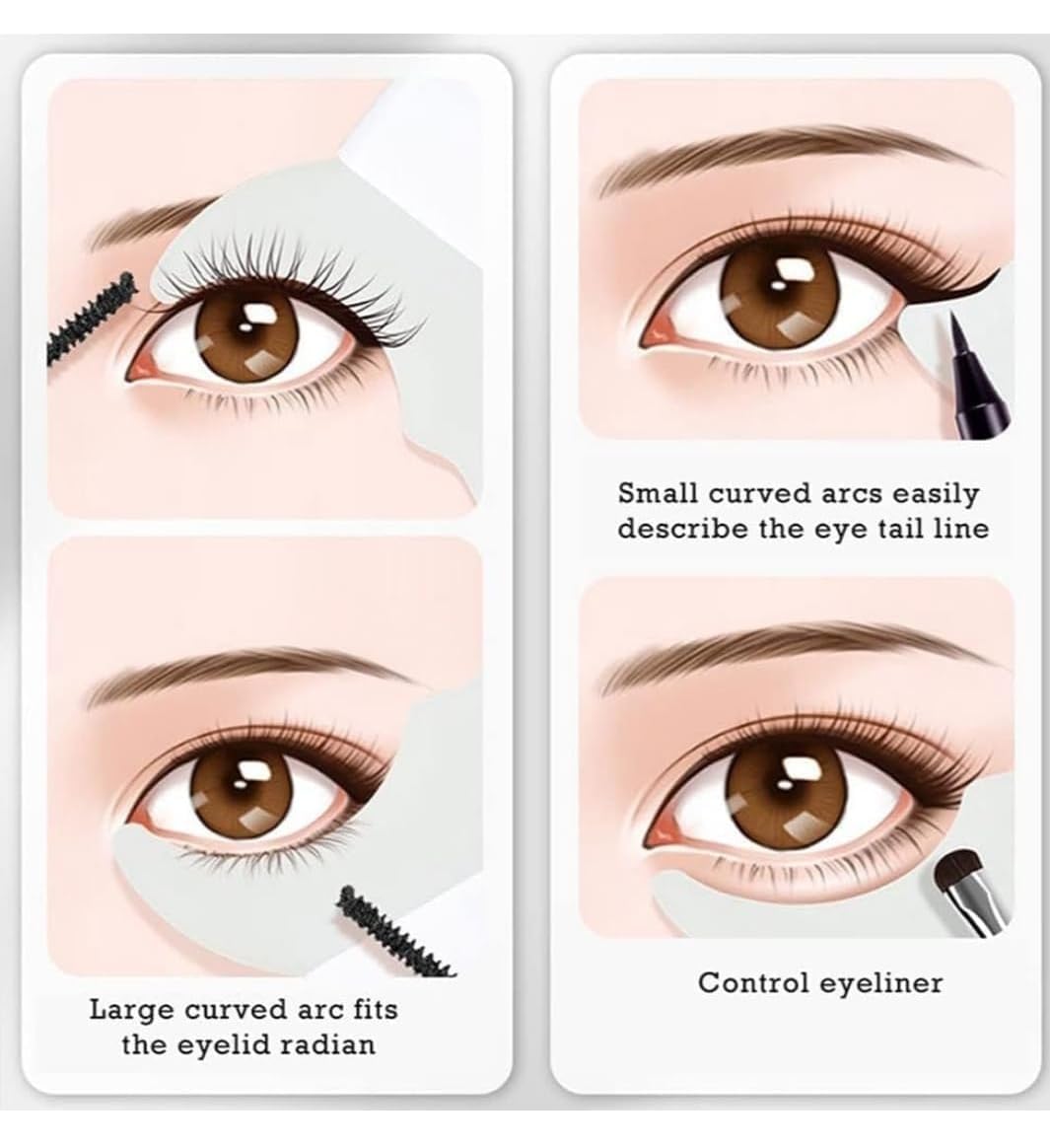 3 in 1 Multifunctional Eyelash Makeup Auxiliary Guard Tool, Applicator Guide Auxiliary Artifact Mascara Eyeliner Eye Shadow Painting Silicone Upper and Lower Bezel Tool (Pack of 1, White)