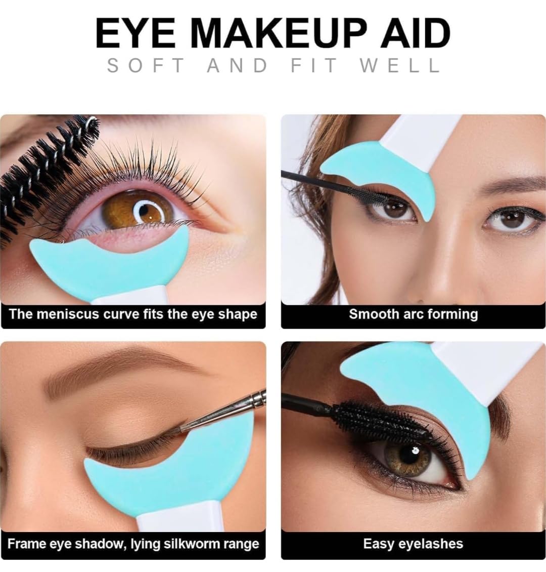 3 in 1 Multifunctional Eyelash Makeup Auxiliary Guard Tool, Applicator Guide Auxiliary Artifact Mascara Eyeliner Eye Shadow Painting Silicone Upper and Lower Bezel Tool (Pack of 1, White)