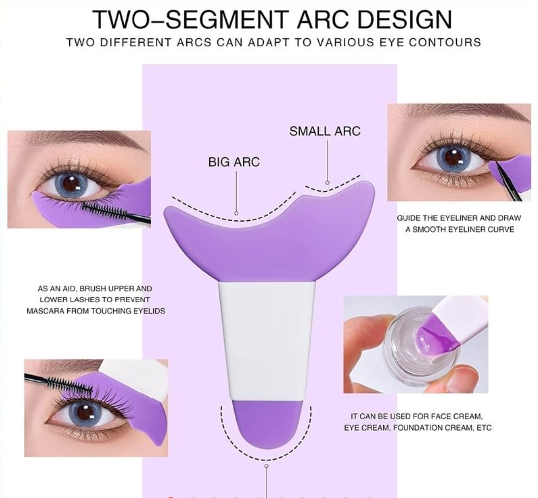 3 in 1 Multifunctional Eyelash Makeup Auxiliary Guard Tool, Applicator Guide Auxiliary Artifact Mascara Eyeliner Eye Shadow Painting Silicone Upper and Lower Bezel Tool (Pack of 1, White)