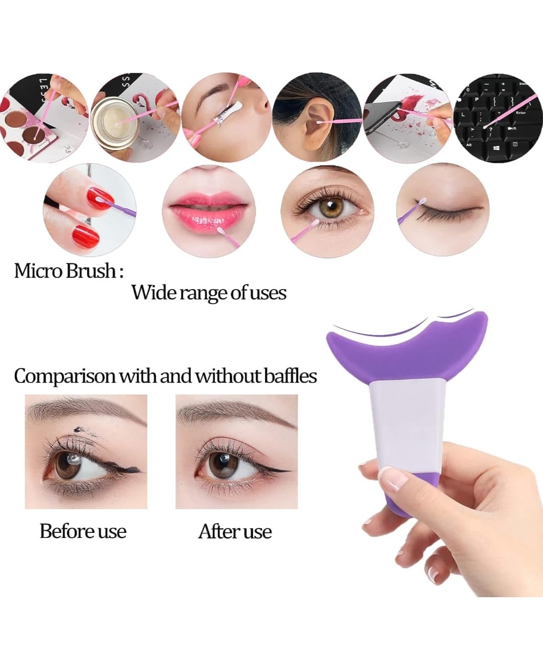 3 in 1 Multifunctional Eyelash Makeup Auxiliary Guard Tool, Applicator Guide Auxiliary Artifact Mascara Eyeliner Eye Shadow Painting Silicone Upper and Lower Bezel Tool (Pack of 1, White)